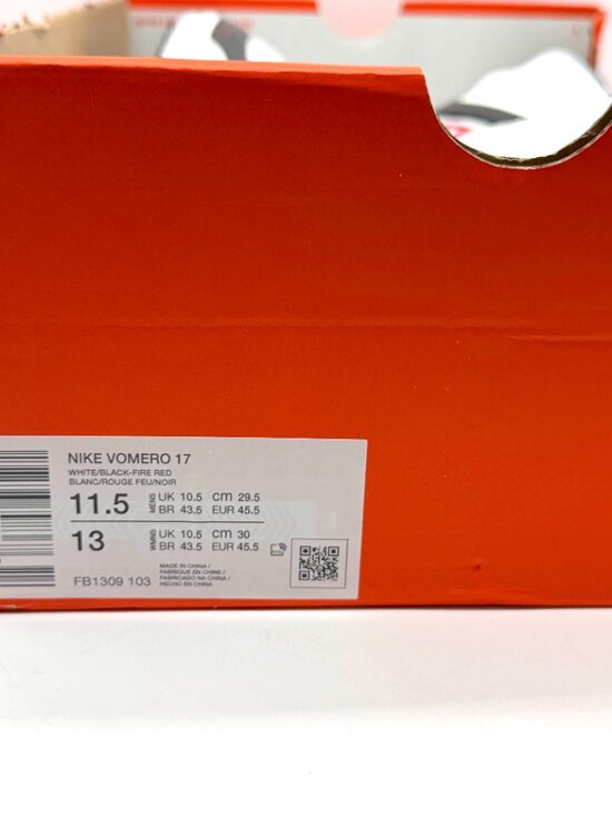 Nike Mens Vomero 17 White Black Red Shoes Sz 11.5 New w/ Mark FB1309-103